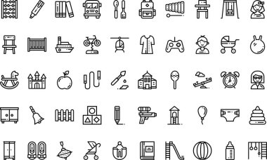 Düzenlenebilir Vuruşlu Anaokulu Simgeleri Yüksek Kaliteli Vektör Simgeleri Koleksiyonu. Profesyonel ve Yaratıcı Projeler için ideal