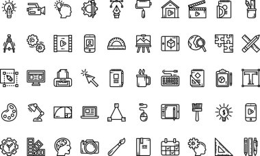 Düzenlenebilir Vuruşlu Yaratıcı Araçlar Yüksek Kaliteli Vektör Simgeleri Koleksiyonu. Profesyonel ve Yaratıcı Projeler için ideal