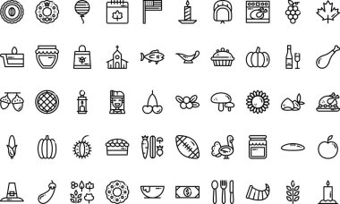 Şükran Günü ikonları Yüksek Kaliteli Vektör Simgeleri Koleksiyonu ve Düzenlenebilir Darbe. Profesyonel ve Yaratıcı Projeler için ideal