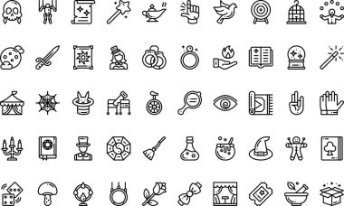 Düzenlenebilir Vuruşlu Sihirli Simgeler Yüksek Kaliteli Vektör Simgeleri Koleksiyonu. Profesyonel ve Yaratıcı Projeler için ideal