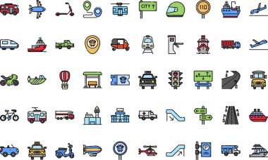 Toplu taşıma simgeleri Düzenlenebilir Vuruşlu Yüksek Kalite Vektör Simgeleri Koleksiyonu. Profesyonel ve Yaratıcı Projeler için ideal.