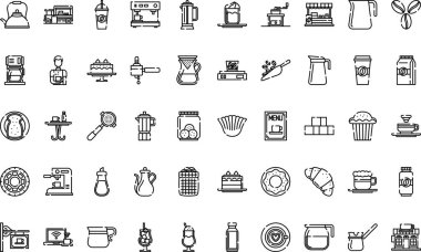 Kafe simgeleri Yüksek Kalite Vektör Simgeleri Düzenlenebilir Darbe Koleksiyonu. Profesyonel ve Yaratıcı Projeler için ideal.