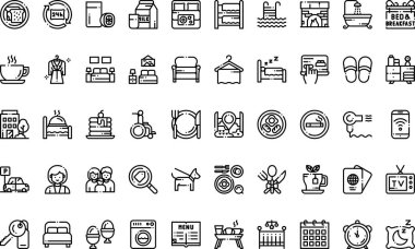 Yatakta kahvaltı ikonları Yüksek Kaliteli Vektör Simgeleri Koleksiyonu ve Düzenlenebilir Darbe. Profesyonel ve Yaratıcı Projeler için ideal