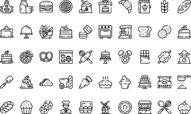 Fırın simgeleri Yüksek Kaliteli Vektör Simgeleri Koleksiyonu Düzenlenebilir Vuruşlu. Profesyonel ve Yaratıcı Projeler için ideal