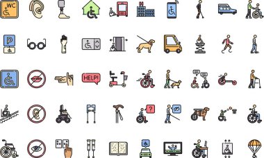 Engelli insanlar yardım simgeleri Düzenlenebilir Vuruşlu Yüksek Kalite Vektör Simgeleri Koleksiyonu. Profesyonel ve Yaratıcı Projeler için ideal.