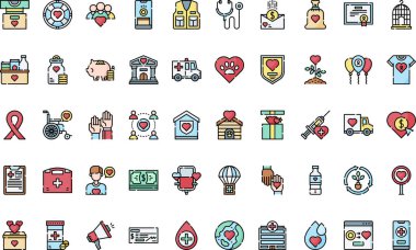 Charity simgeleri: Düzenlenebilir Vuruşlu Yüksek Kaliteli Vektör Simgeleri Koleksiyonu. Profesyonel ve Yaratıcı Projeler için ideal.