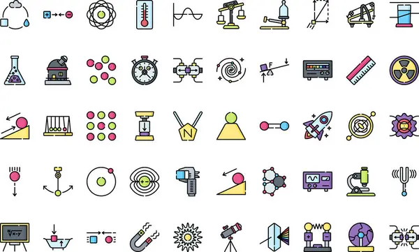 Fizik simgeleri: Düzenlenebilir Vuruşlu Yüksek Kalite Vektör Simgeleri Koleksiyonu. Profesyonel ve Yaratıcı Projeler için ideal.