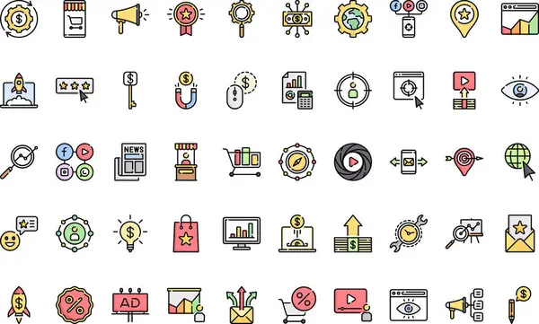 Düzenlenebilir Vuruşlu Yüksek Kalite Vektör Simgeleri Koleksiyonu pazarlama simgeleri. Profesyonel ve Yaratıcı Projeler için ideal.