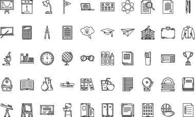 Yüksek Kaliteli Vektör Simgeleri Koleksiyonu Düzenlenebilir Vuruşlu lise simgeleri. Profesyonel ve Yaratıcı Projeler için ideal.