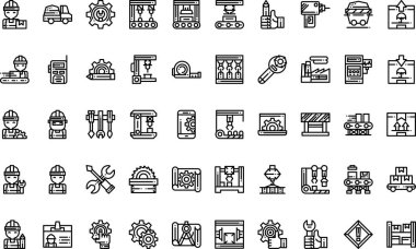 Düzenlenebilir Vuruşlu Yüksek Kalite Vektör Simgeleri Koleksiyonu Üretiliyor. Profesyonel ve Yaratıcı Projeler için ideal