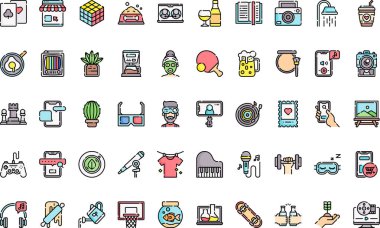 Düzenlenebilir Vuruşlu Yüksek Kaliteli Vektör Simgeleri Koleksiyonunda boş zaman etkinlikleri. Profesyonel ve Yaratıcı Projeler için ideal.