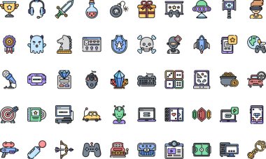 Oyun simgeleri Yüksek Kaliteli Vektör Simgeleri Koleksiyonu Düzenlenebilir Vuruşlu. Profesyonel ve Yaratıcı Projeler için ideal.