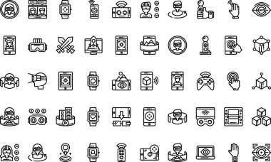 Sanal gerçeklik simgeleri Yüksek Kaliteli Vektör Simgeleri Koleksiyonu ve Düzenlenebilir Vuruşlar. Profesyonel ve Yaratıcı Projeler için ideal