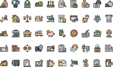 Bankacılık simgeleri Yüksek Kaliteli Vektör Simgeleri Koleksiyonu Düzenlenebilir Vuruşla. Profesyonel ve Yaratıcı Projeler için ideal.