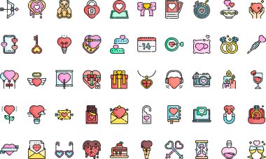 Sevgililer Günü simgeleri Yüksek Kaliteli Vektör Simgeleri Koleksiyonu ve Düzenlenebilir Darbe. Profesyonel ve Yaratıcı Projeler için ideal.