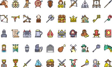 Düzenlenebilir Vuruşlu Ortaçağ Simgeleri Yüksek Kalite Vektör Simgeleri Koleksiyonu. Profesyonel ve Yaratıcı Projeler için ideal.