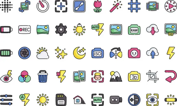 Kamera arayüzü simgeleri Düzenlenebilir Vuruş ile Yüksek Kalite Vektör Simgeleri Koleksiyonu. Profesyonel ve Yaratıcı Projeler için ideal.