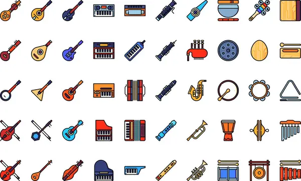 Müzik aletleri Yüksek Kalite Vektör Simgesi Koleksiyonu ve Düzenlenebilir Vuruşlar simgelerini simgeler. Profesyonel ve Yaratıcı Projeler için ideal.