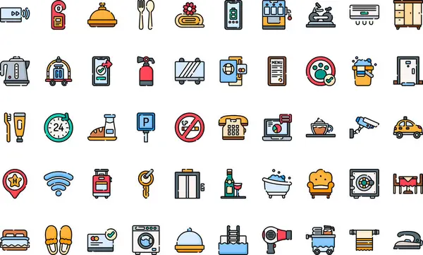 Otel servisi simgeleri Düzenlenebilir Vuruşlu Yüksek Kaliteli Vektör Simgeleri Koleksiyonu. Profesyonel ve Yaratıcı Projeler için ideal.