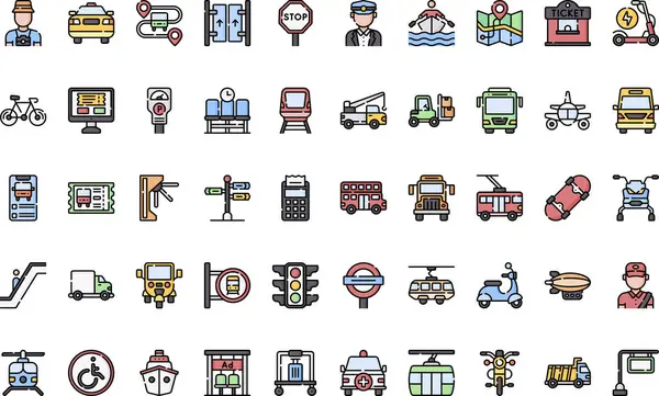 Toplu taşıma simgeleri Düzenlenebilir Vuruşlu Yüksek Kalite Vektör Simgeleri Koleksiyonu. Profesyonel ve Yaratıcı Projeler için ideal