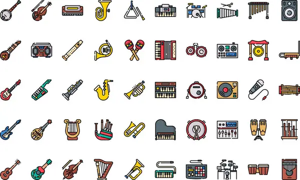 Müzik aletleri Yüksek Kalite Vektör Simgesi Koleksiyonu ve Düzenlenebilir Vuruşlar simgelerini simgeler. Profesyonel ve Yaratıcı Projeler için ideal