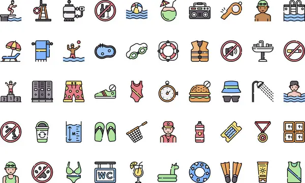 Yüzme havuzu simgeleri Düzenlenebilir Vuruşlu Yüksek Kaliteli Vektör Simgeleri Koleksiyonu. Profesyonel ve Yaratıcı Projeler için ideal