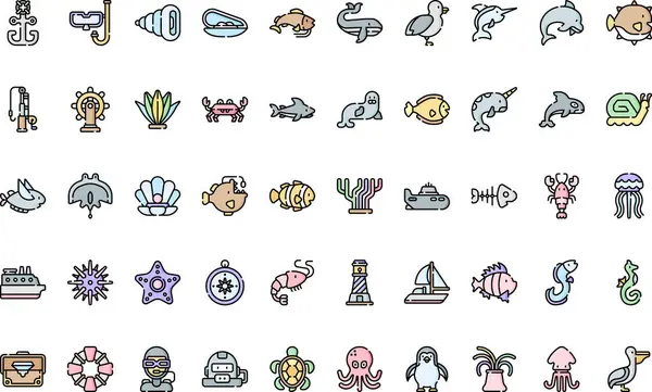 Deniz yaşamı ikonları Yüksek Kalite Vektör Simgeleri Düzenlenebilir Vuruşlar Koleksiyonu. Profesyonel ve Yaratıcı Projeler için ideal.