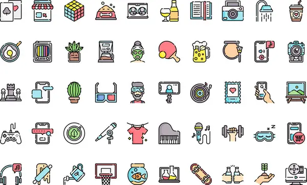 Düzenlenebilir Vuruşlu Yüksek Kaliteli Vektör Simgeleri Koleksiyonunda boş zaman etkinlikleri. Profesyonel ve Yaratıcı Projeler için ideal.