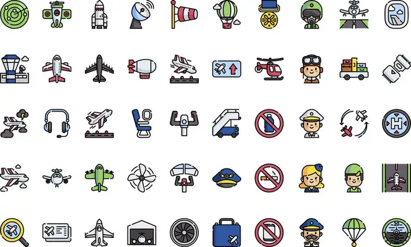 Havacılık simgeleri: Düzenlenebilir Vuruşlu Yüksek Kalite Vektör Simgeleri Koleksiyonu. Profesyonel ve Yaratıcı Projeler için ideal.