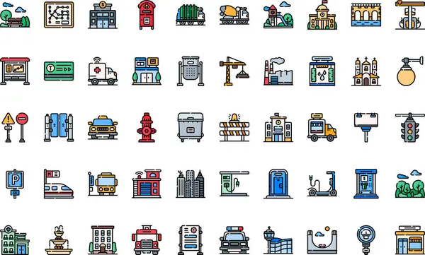 Düzenlenebilir Vuruşlu Şehir Simgeleri Yüksek Kalite Vektör Simgeleri Koleksiyonu. Profesyonel ve Yaratıcı Projeler için ideal.