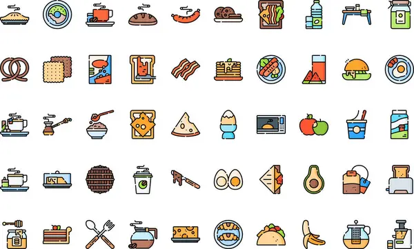 Breakfast simgeleri Yüksek Kaliteli Vektör Simgeleri Koleksiyonu Düzenlenebilir Vuruşlu. Profesyonel ve Yaratıcı Projeler için ideal.