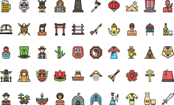 Kültür simgeleri: Düzenlenebilir Vuruşlu Yüksek Kalite Vektör Simgeleri Koleksiyonu. Profesyonel ve Yaratıcı Projeler için ideal.