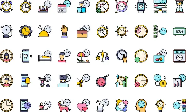 Zaman yönetimi simgeleri Düzenlenebilir Vuruşlu Yüksek Kaliteli Vektör Simgeleri Koleksiyonu. Profesyonel ve Yaratıcı Projeler için ideal.