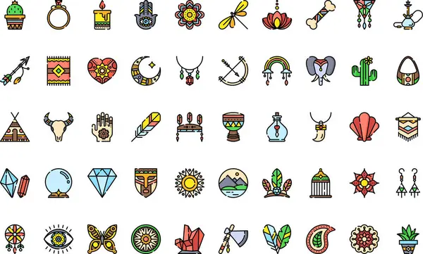 Boho, Düzenlenebilir Vuruşlu Yüksek Kaliteli Vektör Simgeleri Koleksiyonunu simgeler. Profesyonel ve Yaratıcı Projeler için ideal.