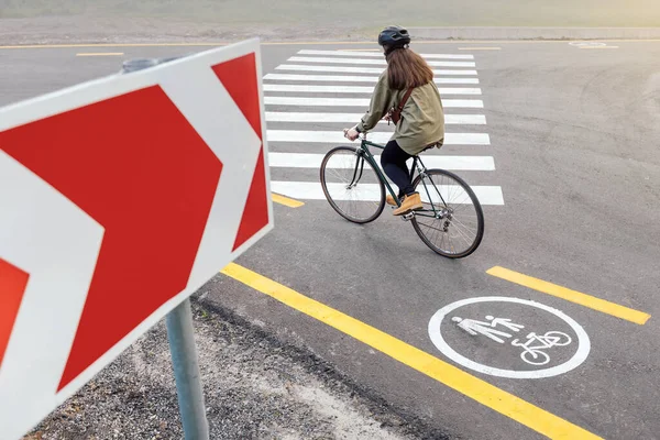 Road bicycle infrastructure. Road bicycle path with road signs