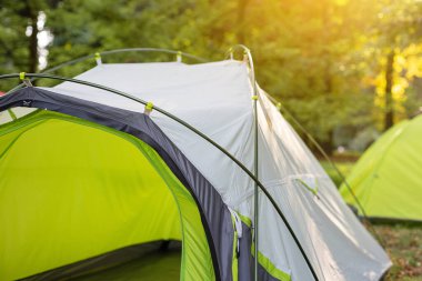 Gün ışığında ormanda kamp çadırı ayrıntıları