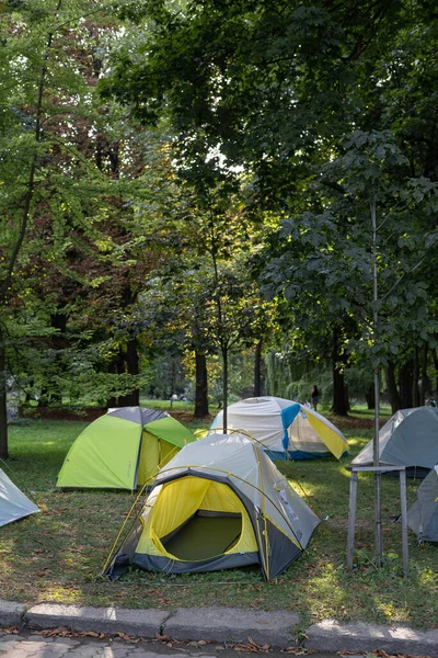 Campingtältdetaljer Skogen Dagsljus — Stockfoto