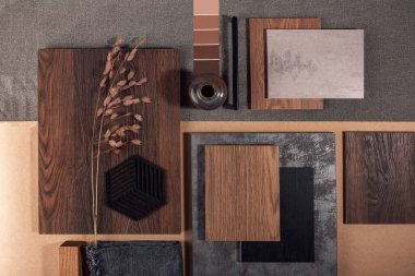 Composition of different types of materials for interior design and decoration clipart