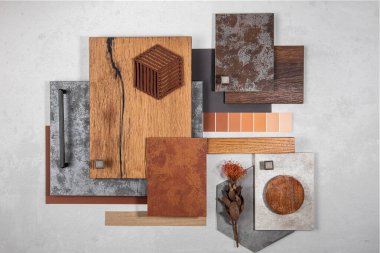 Composition of different types of materials for interior design and decoration clipart