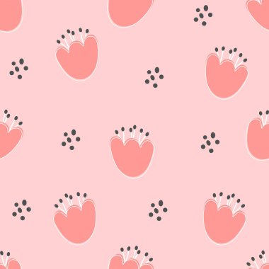 Şirin çiçekler, pürüzsüz desen. Ambalaj kağıdı, duvar kağıdı, çıkartma, defter kapağı için modaya uygun çiçek deseni..