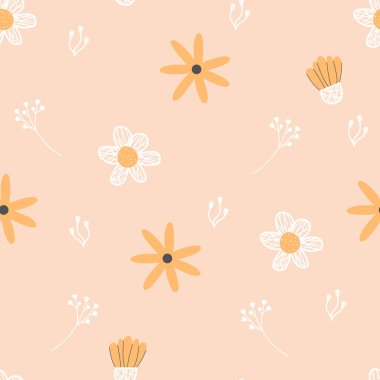 Şirin çiçekler, pürüzsüz desen. Ambalaj kağıdı, duvar kağıdı, çıkartma, defter kapağı için modaya uygun çiçek deseni..