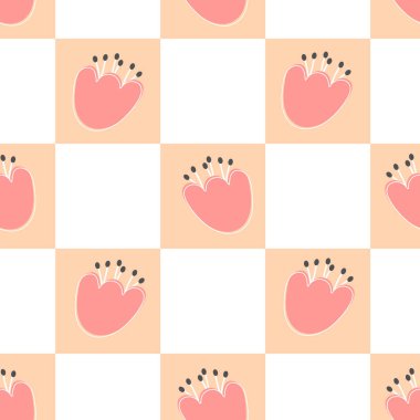 Şirin çiçekler, pürüzsüz desen. Ambalaj kağıdı, duvar kağıdı, çıkartma, defter kapağı için modaya uygun çiçek deseni..