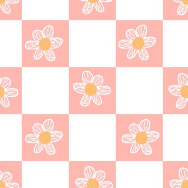 Şirin çiçekler, pürüzsüz desen. Ambalaj kağıdı, duvar kağıdı, çıkartma, defter kapağı için modaya uygun çiçek deseni..