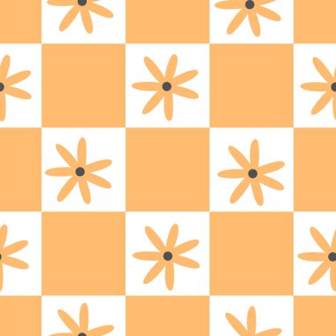 Şirin çiçekler, pürüzsüz desen. Ambalaj kağıdı, duvar kağıdı, çıkartma, defter kapağı için modaya uygun çiçek deseni..