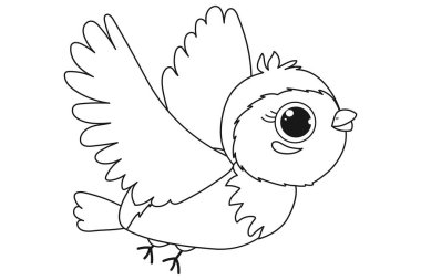 Bir kuş boyama kitabı uçuruyor. Vektör çizimi, çocuklar için boyama kitabı. Karalama geçmişi. çizgi film karakterleri