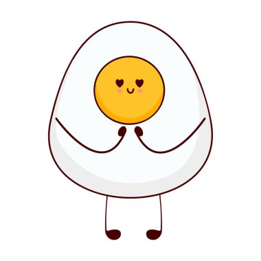 Vektör illüstrasyonlu komik kawaii yumurtaları çiz. Fast food menüsü konsepti. Çizgi film stili.