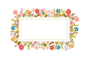 Bahar çiçekleriyle gösterişli afiş çerçevesi çizimi