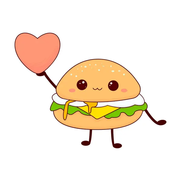 Kawaii 'nin komik hamburgerlerini vektör illüstrasyonlu Fast Food menüsü konseptiyle çiz. Çizgi film stili.