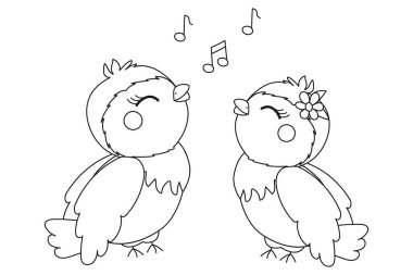 Boyama kitabı, kuşlar ötüyor. Baskı için. Renkler için siyah ve beyaz çizimler. Çocukların gelişimi, anaokulu öğrencilerinin eğitimi, okul çocukları. görev, oyun Uluslararası Kuş Günü