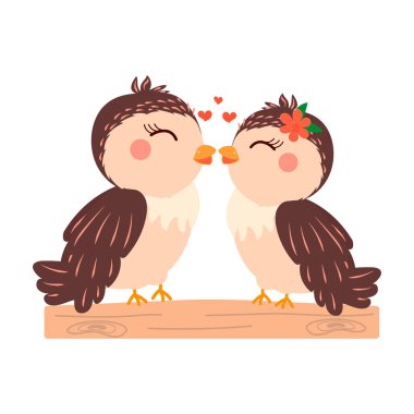 Love birds on a bench. Vector illustration of two birds with a heart on a white background. Print for postcard, t-shirt design, poster. clipart